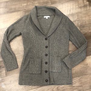 Charcoal Gray Cable-knit Button Up Sweater